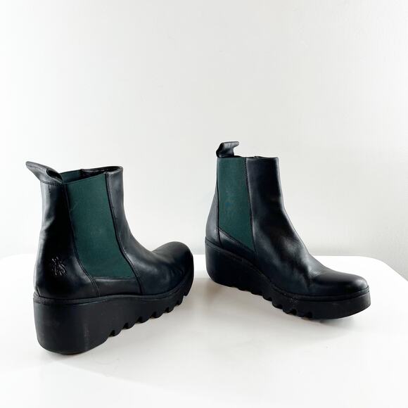 Fly London Leather Arkansas Wedge Pull On Boots Booties Black 10 - Picture 5 of 8